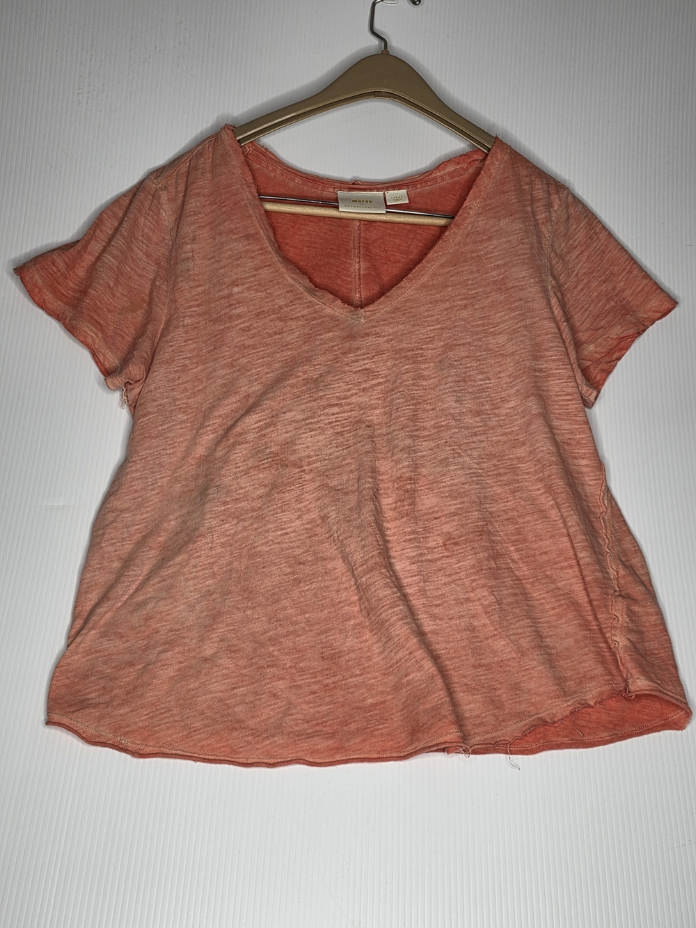 Maeve by Anthropologie Raw Edge Slub V-Neck Tee Large Staple Classic Cottagecore